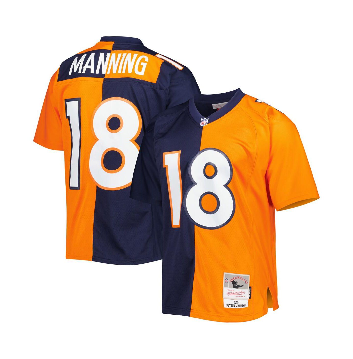 Мужской топ Mitchell & Ness Peyton Manning Navy, Orange Denver Broncos 2015 Split Legacy Replica Jersey — фото 5