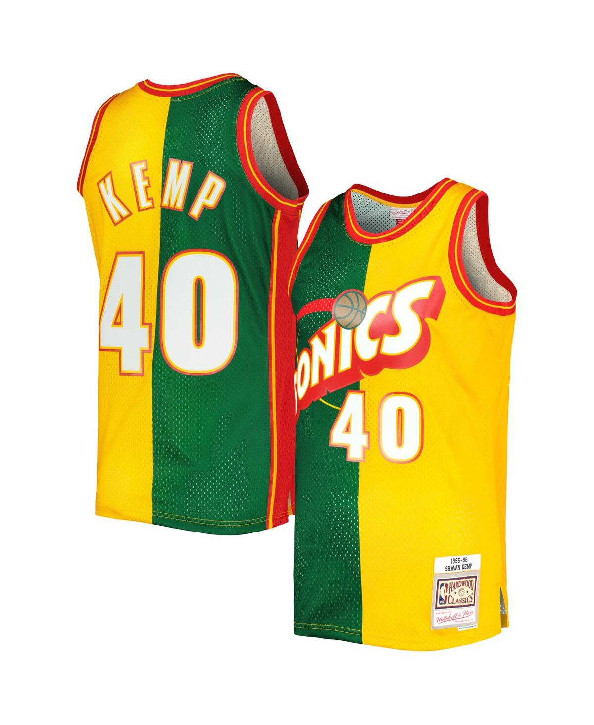 Men's Mitchell & Ness Shawn Kemp Gold Seattle SuperSonics Hardwood Classics 1995-96 Split Swingman Jersey - Gold