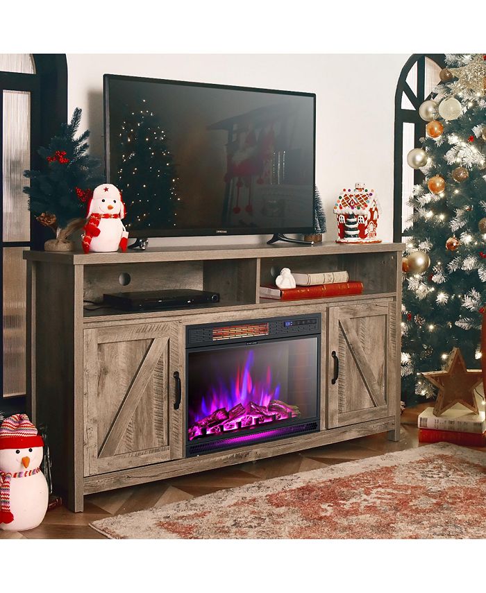 Costway 25''Electric Fireplace Freestanding & Recessed Heater Log Flame Remote Macy's
