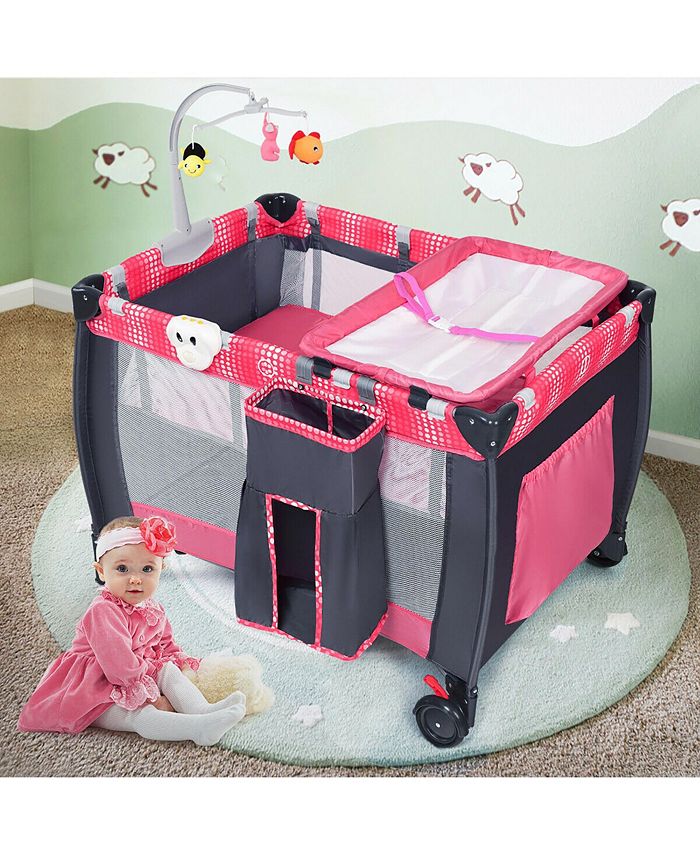 Costway Foldable Travel Baby Playpen Crib Infant Bed Macy's