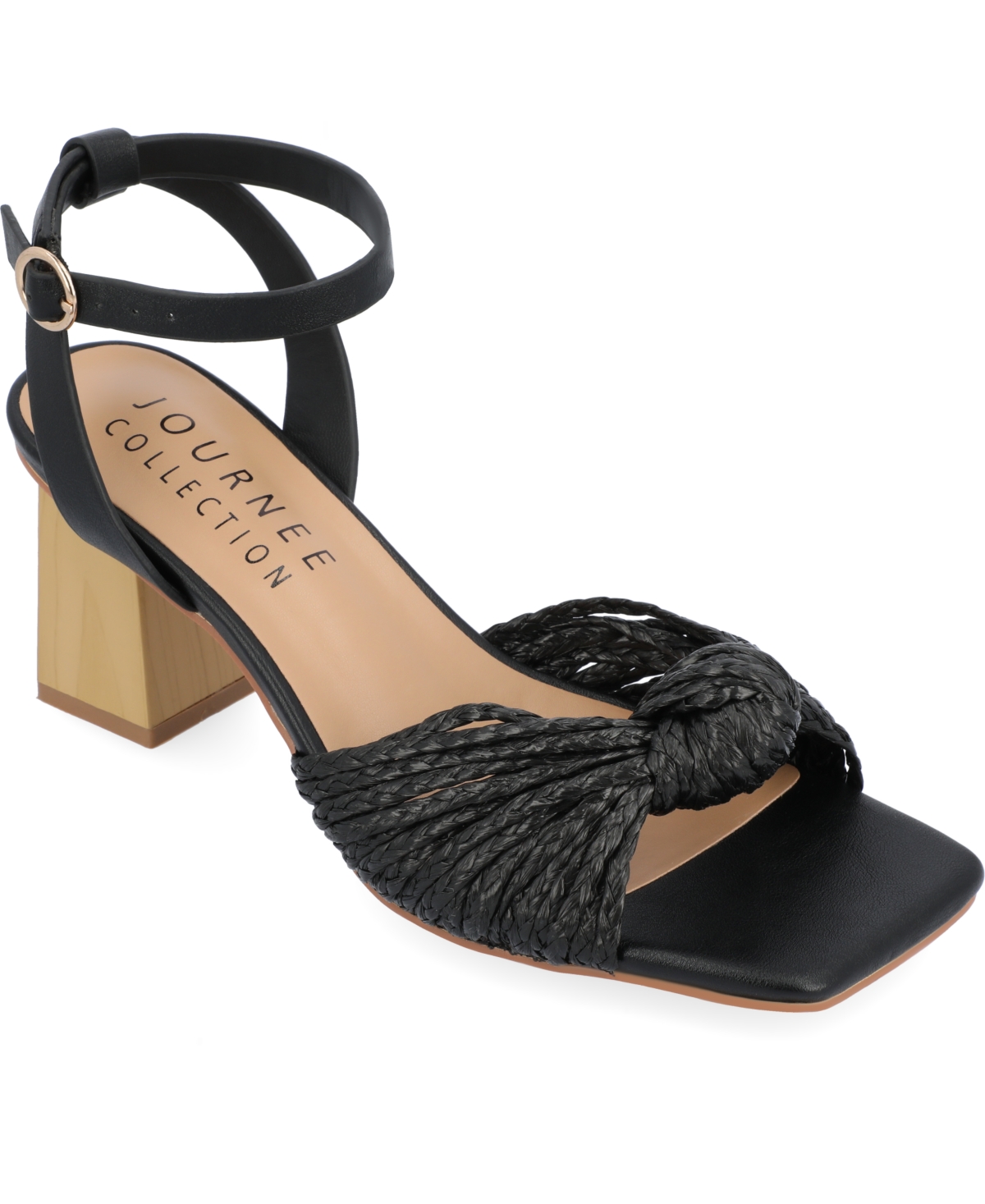 JOURNEE COLLECTION WOMEN'S GALINDA RAFFIA KNOT BLOCK HEEL SANDALS 