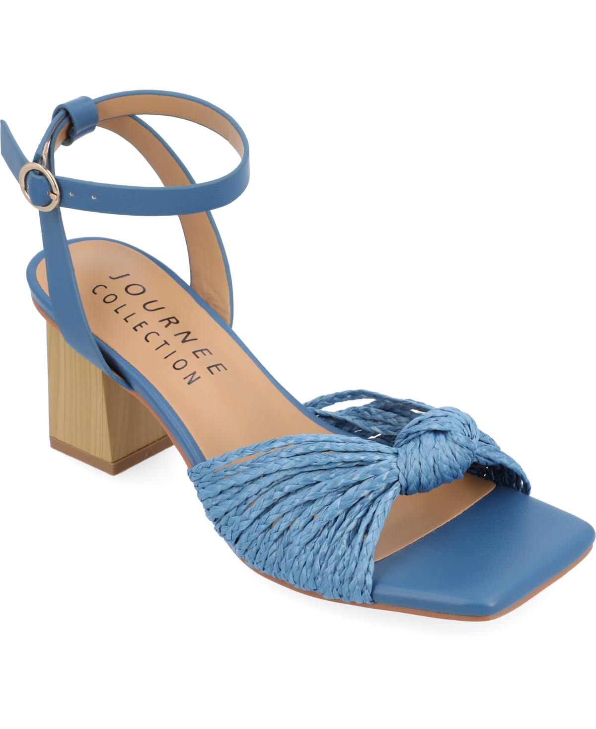 Journee Collection Women's Galinda Raffia Knot Block Heel Sandals In Blue