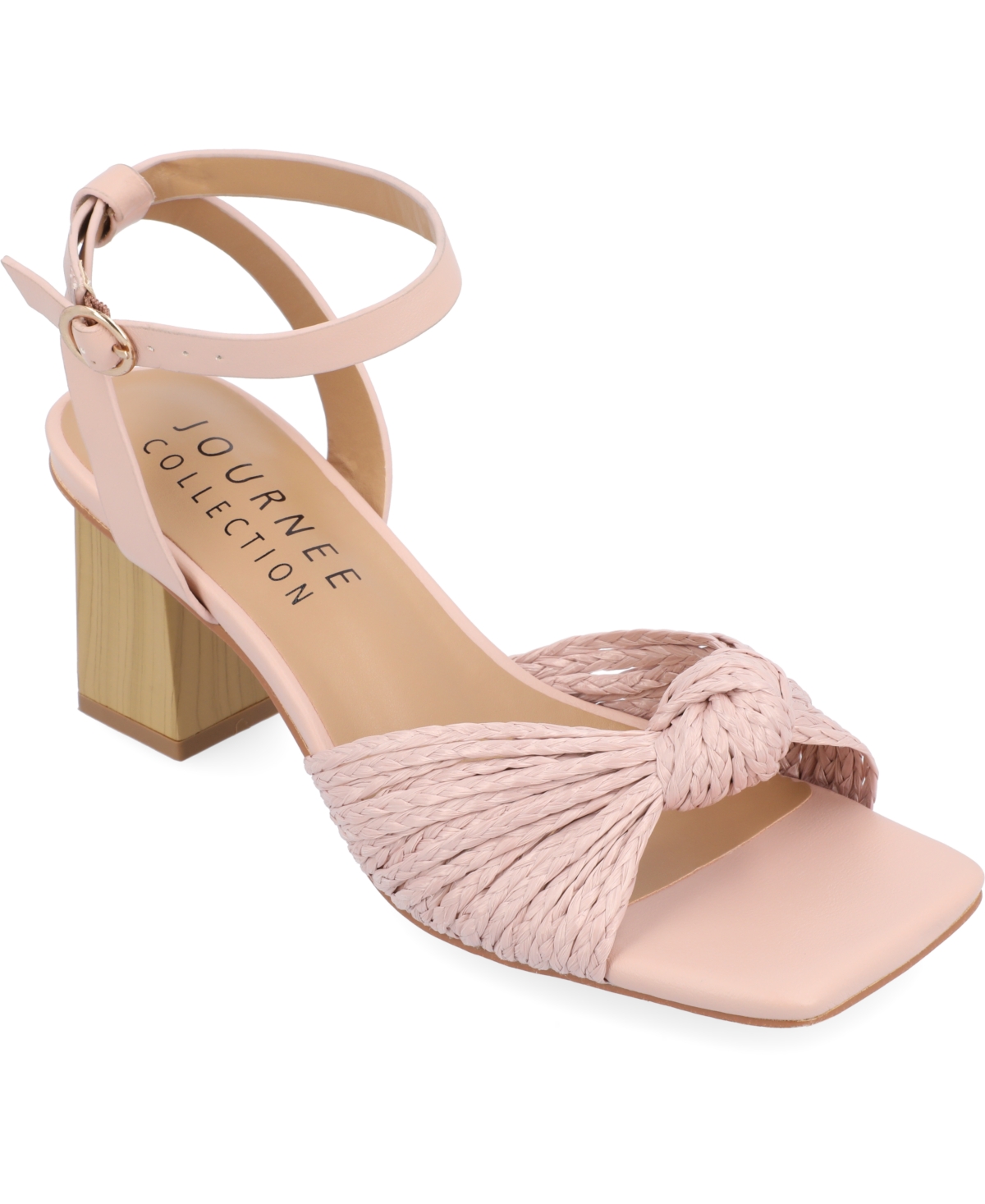 Journee Collection Women's Galinda Raffia Knot Block Heel Sandals In Pink