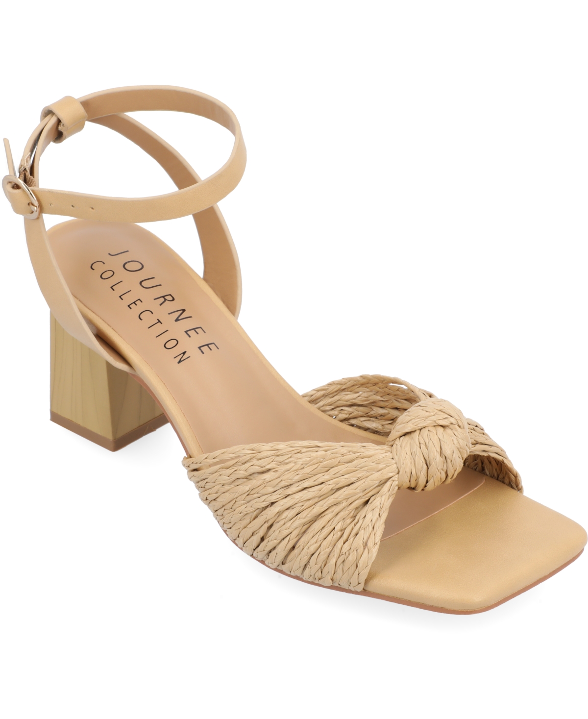 Journee Collection Women's Galinda Raffia Knot Block Heel Sandals