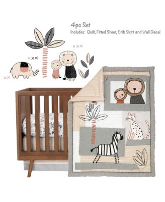 Baby Patchwork Jungle Animals 4-Piece Nursery Crib Bedding Set