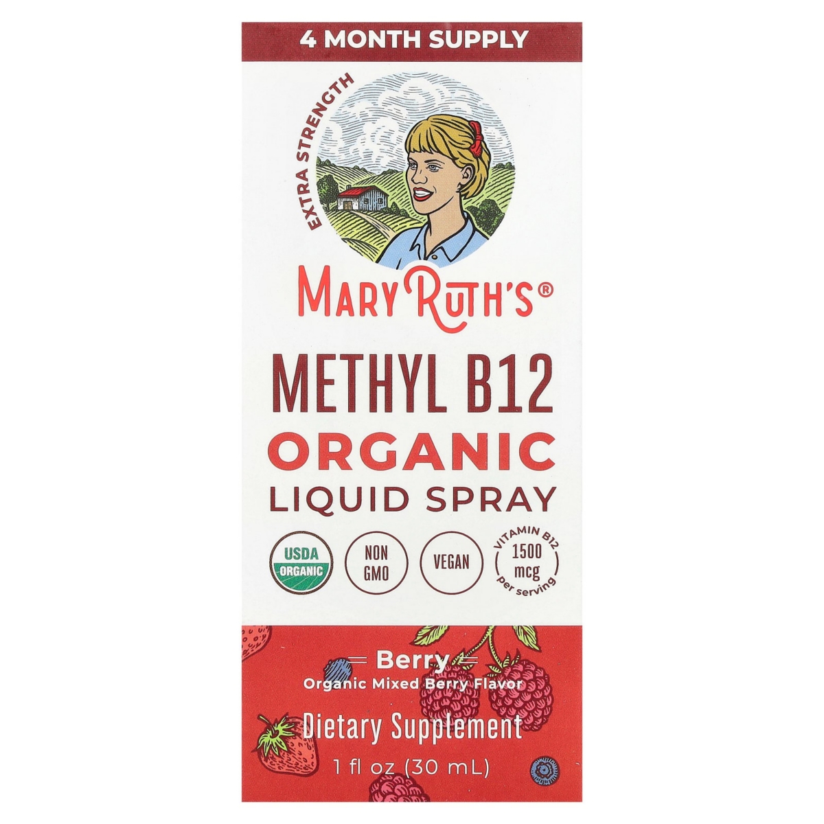 MaryRuth s USDA Organic Vitamin B12 Liquid Spray  Energy Support  Vegan  Non-GMO  1 fl oz