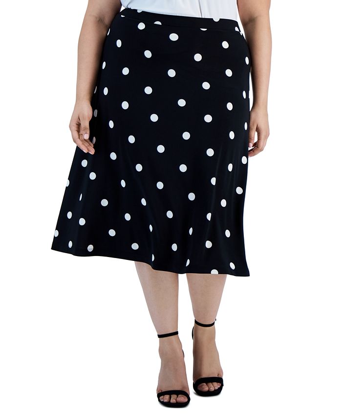 Kasper Plus Size Polka Dot-Print Midi Flared-Hem Skirt - Macy's