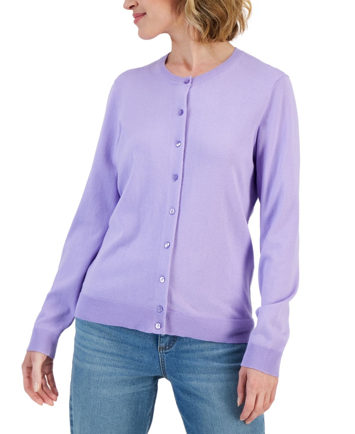 KAREN SCOTT CREW-NECK CARDIGAN, CREATED FOR MACY'S