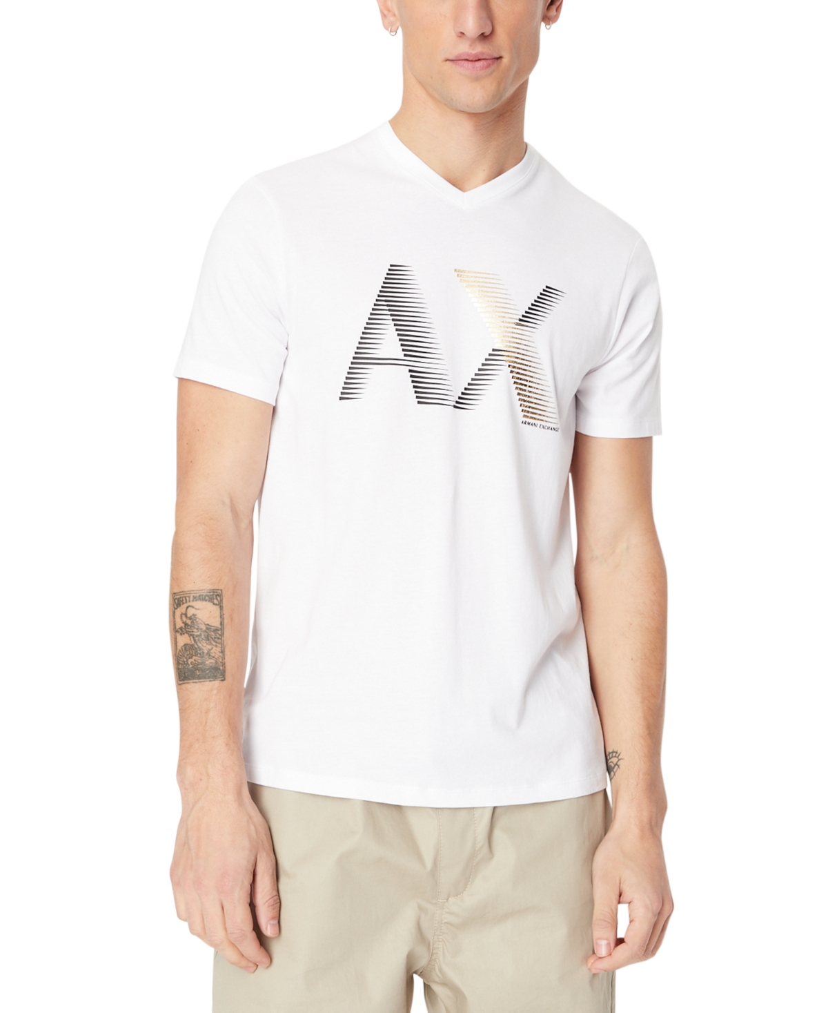 A X Armani Exchange Men's V-neck Short-sleeve Metallic Logo T-shirt In White