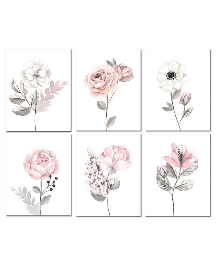 Lambs & Ivy Watercolor Floral Unframed Nursery Child Wall Art 6pc