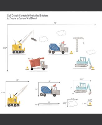 51 x 25 x 0.01 inches Construction Zone Trucks Wall Decals/Stickers