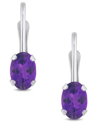Gemstone Leverback Earrings in 10K White Gold