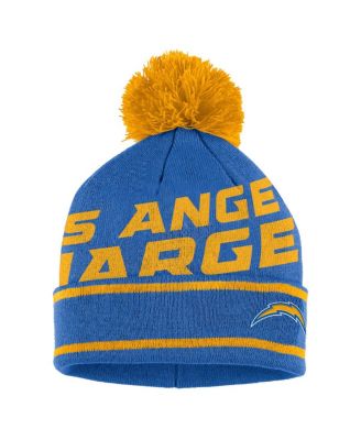 Women's Powder Blue Los Angeles Chargers Double Jacquard Cuffed Knit Hat with Pom and Gloves Set