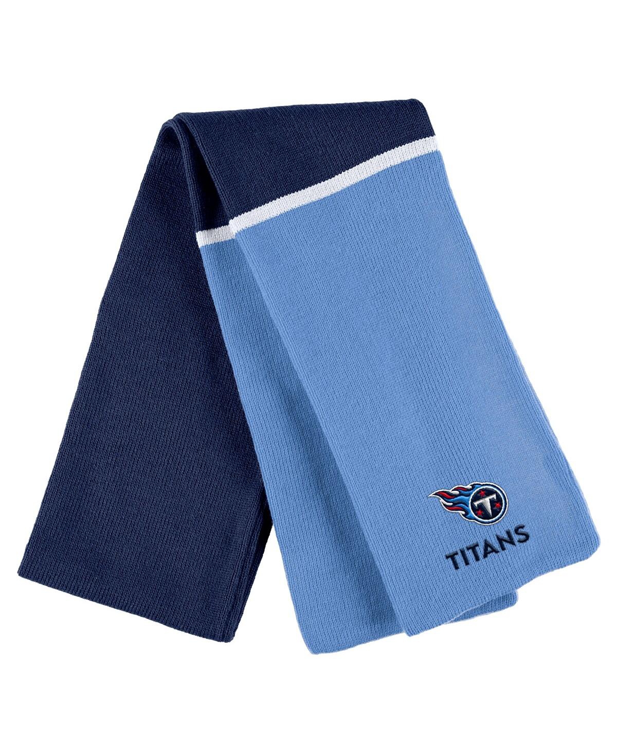 Shop Wear By Erin Andrews Women's  Navy Tennessee Titans Colorblock Cuffed Knit Hat With Pom And Scarf Set