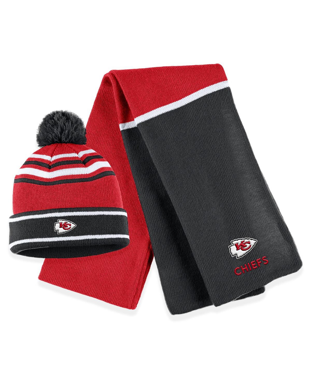 Shop Wear By Erin Andrews Women's  Red Kansas City Chiefs Colorblock Cuffed Knit Hat With Pom And Scarf Se