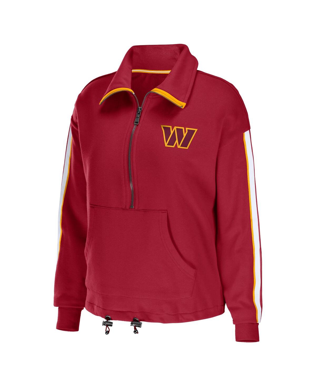 Shop Wear By Erin Andrews Women's  Burgundy Washington Commanders Logo Stripe Half-zip Top