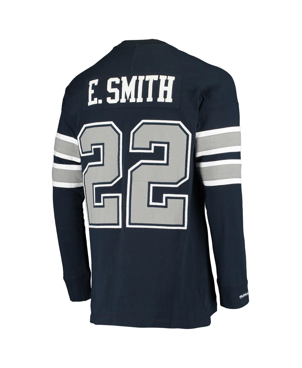 Men's Mitchell & Ness Emmitt SmithDallas Cowboys Throwback Retired Player Name and Number Long Sleeve Top - Navy