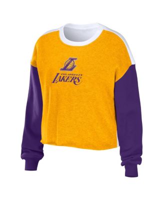 Women's Heather Gold Los Angeles Lakers Mixed Letter Cropped Pullover Sweatshirt