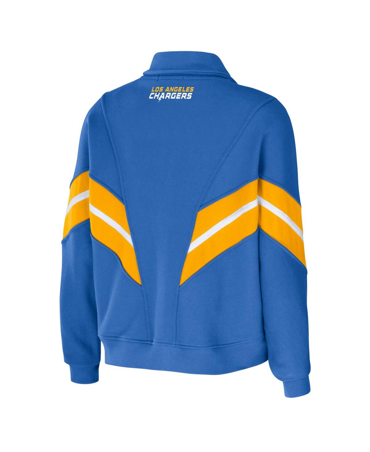 Wear By Erin Andrews Powder Blue Los Angeles Chargers Yarn Dye Stripe Full-zip Jacket In Powder Blue