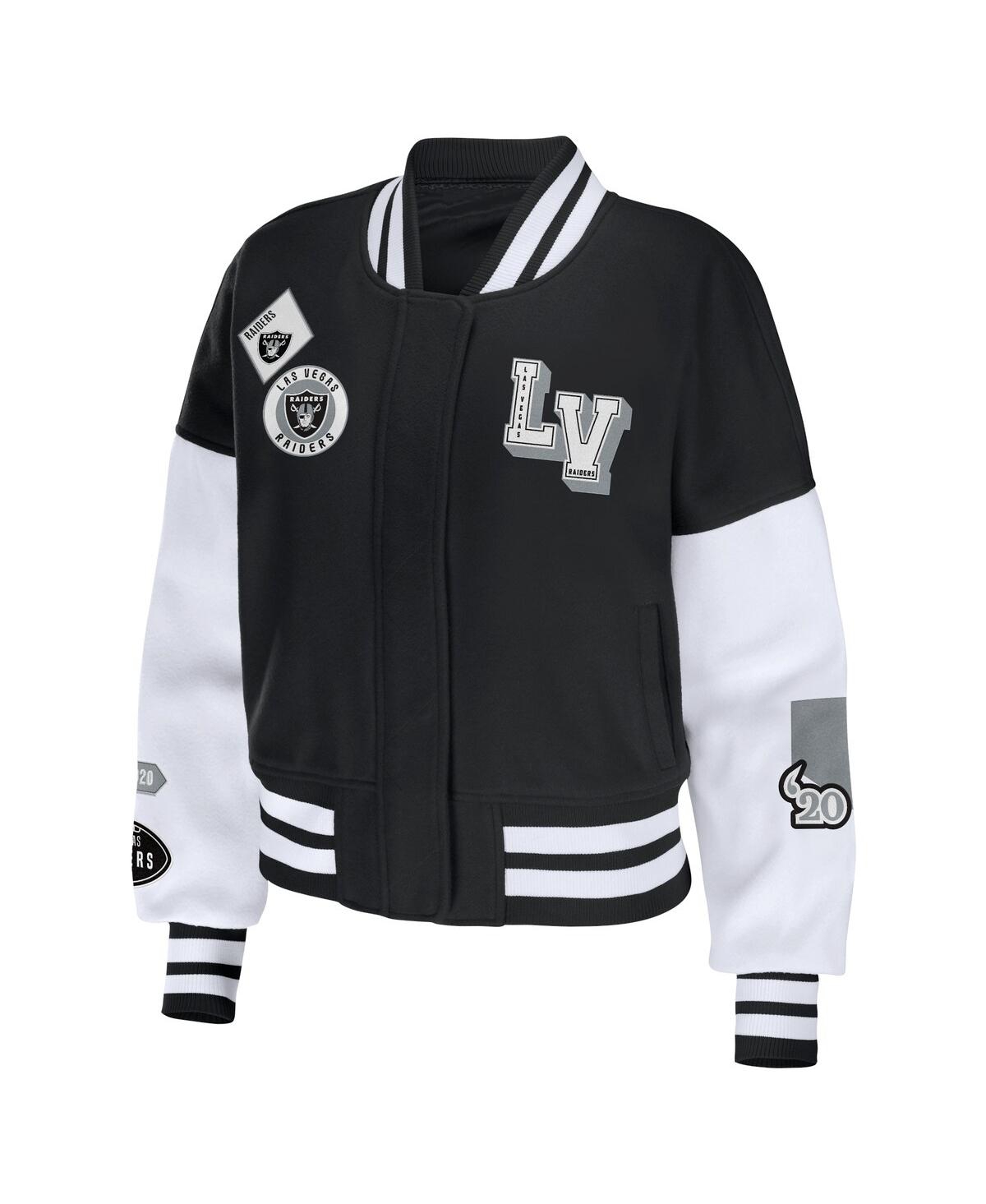 Wear By Erin Andrews Women's  Black, White Las Vegas Raiders Full-zip Varsity Jacket In Black,white