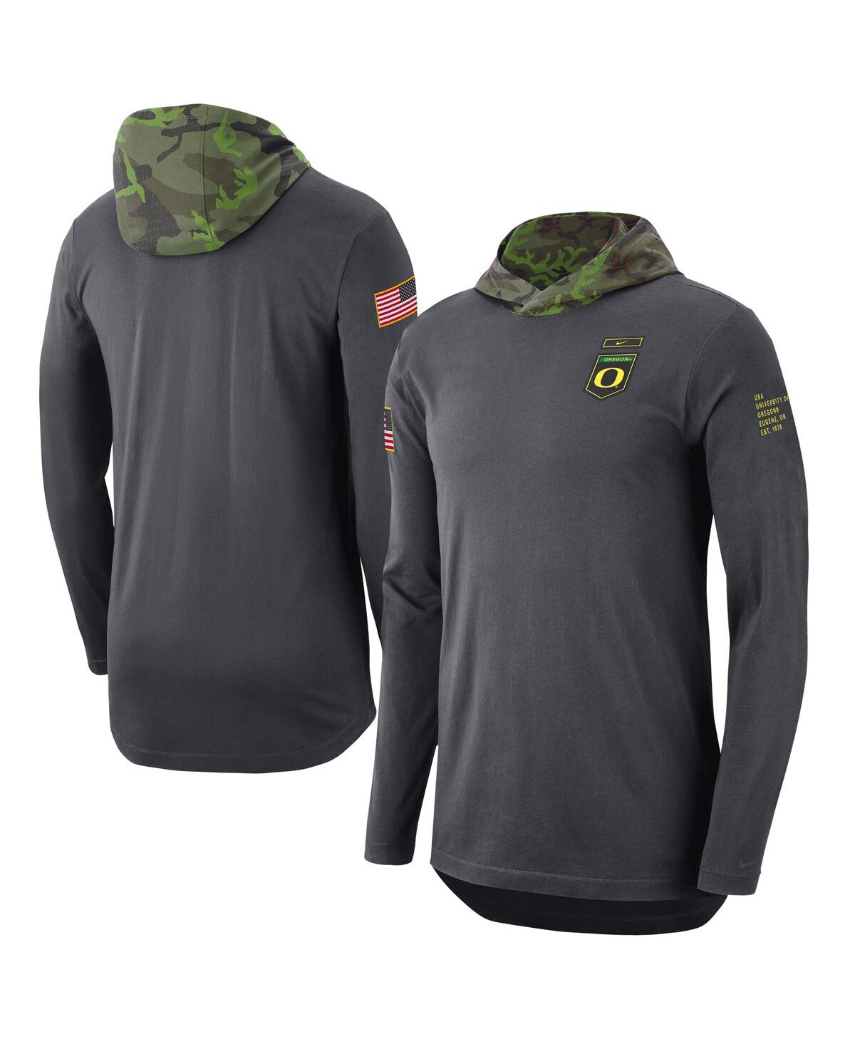 Men's NikeOregon Ducks Military-Inspired Long Sleeve Hoodie T-shirt - Anthracite