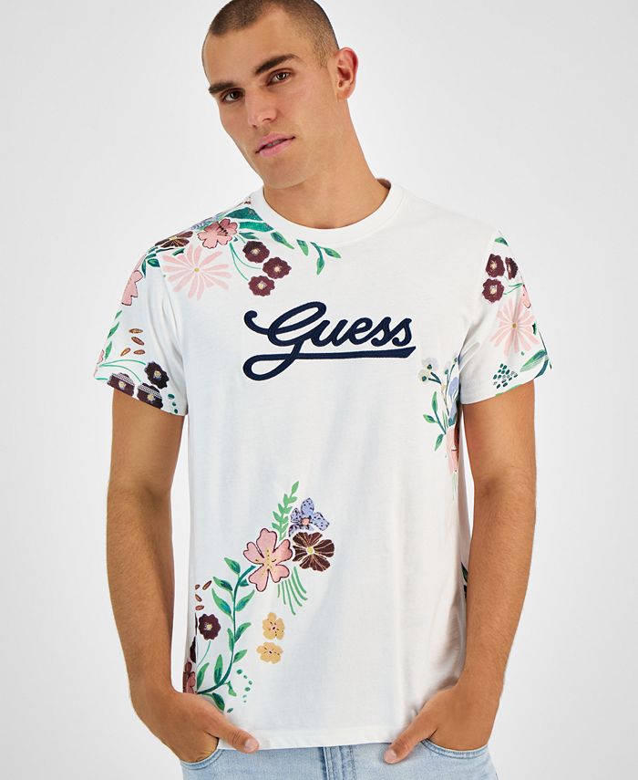 GUESS Men s Floral Embroidered Script Logo Graphic T Shirt Macy s