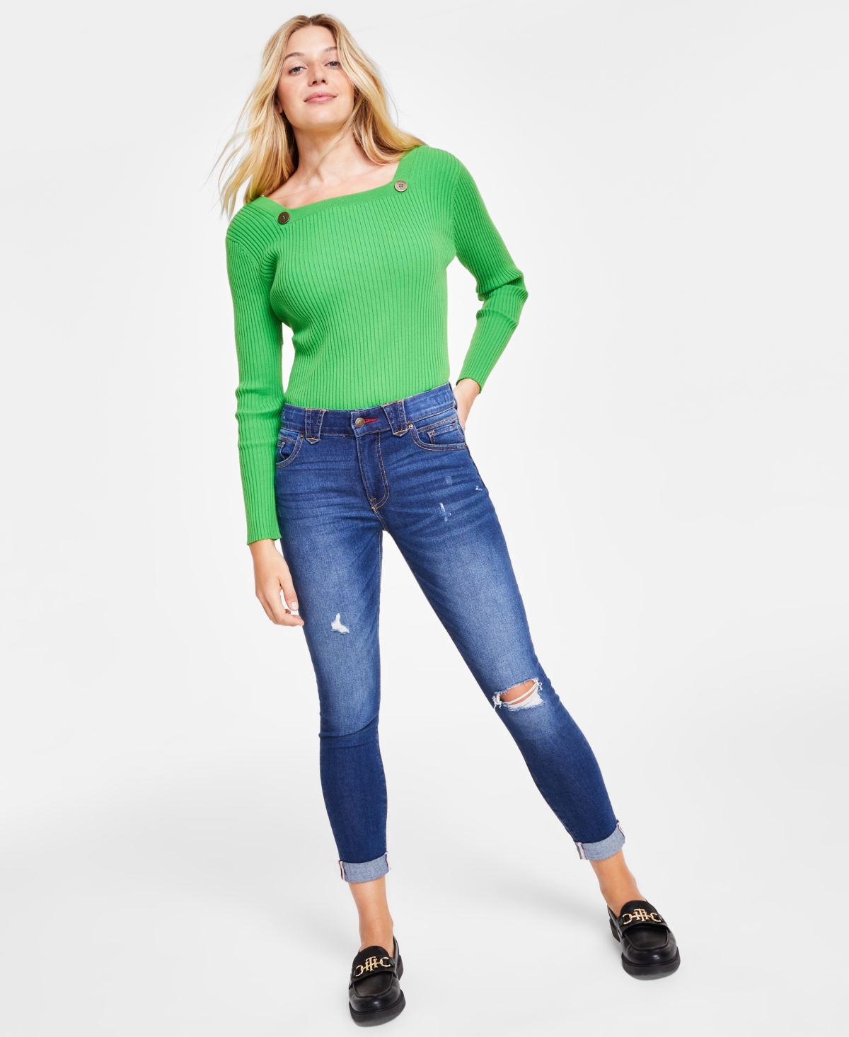 Women's Waverly Distressed Cuffed Skinny Jeans - Ws 549- Clara Wash