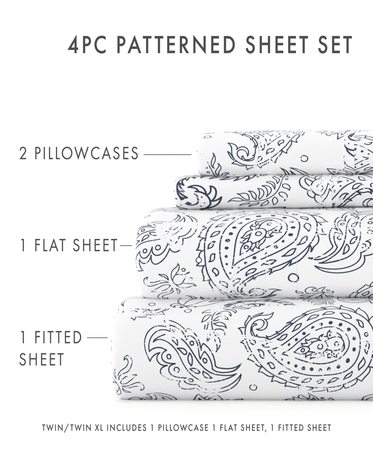The Farmhouse Chic Premium Ultra Soft Pattern 4 Piece Sheet Set by Home Collection -