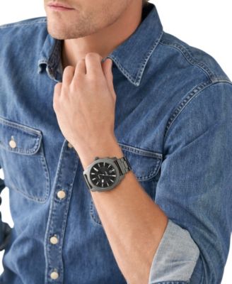 Men's Machine Quartz Gray Stainless Steel Bracelet Watch, 49mm