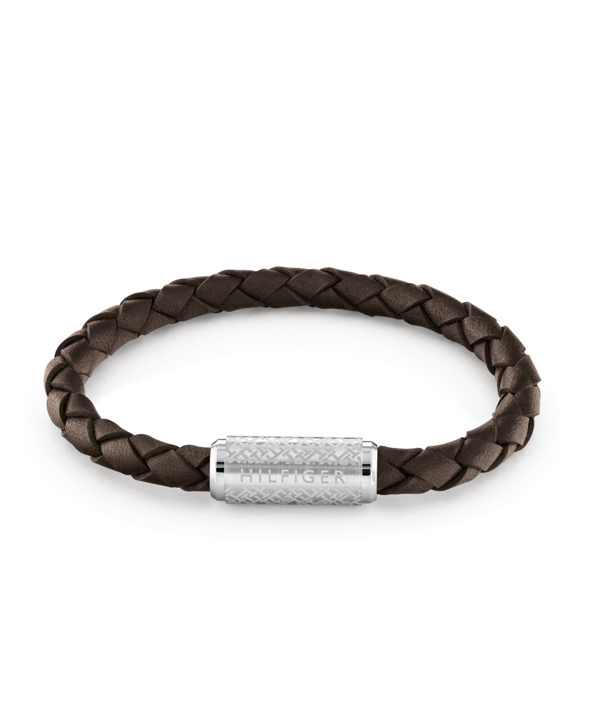 Tommy Hilfiger Adjustable Braided Tobacco Leather Bracelet In Brown
