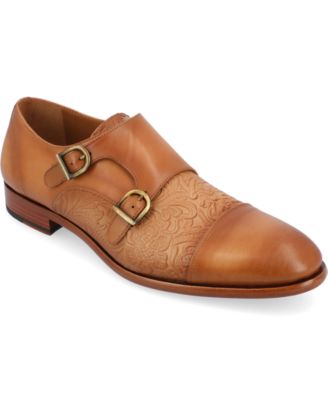 Men's Lucca Embossed Floral Leather Monk Strap Dress Shoes
