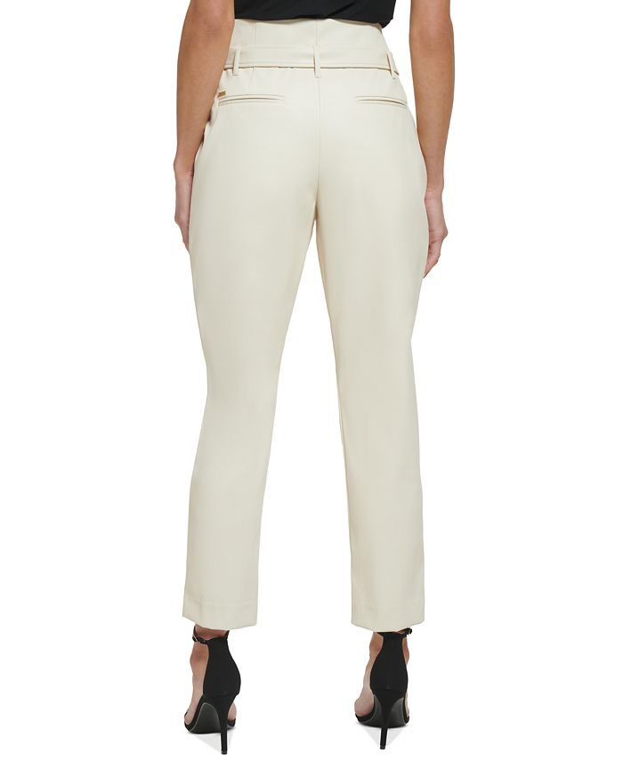 DKNY Faux Leather High Rise Tie Waist Ankle Pants - Macy's