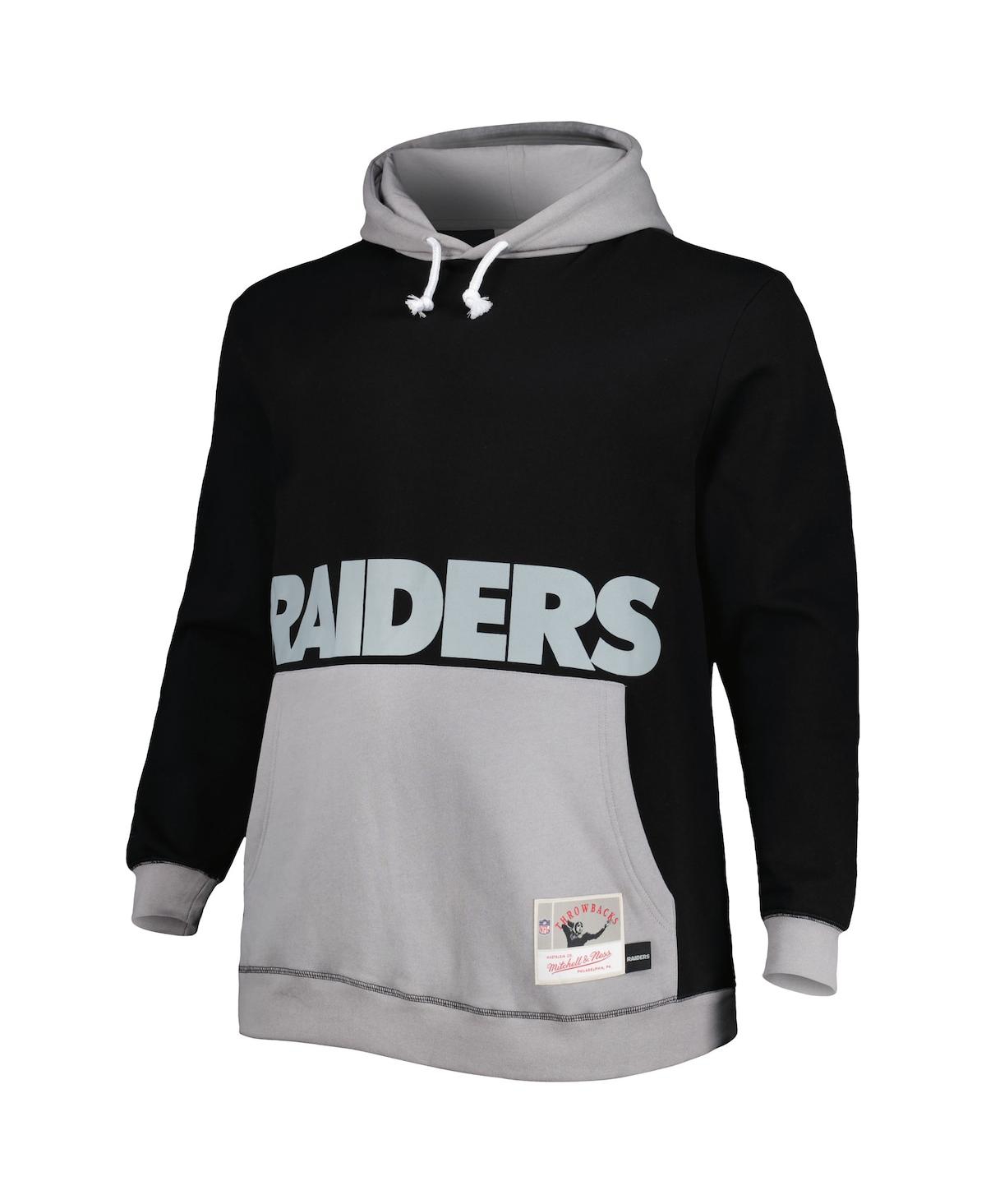 Mitchell & Ness Men's  Black, Silver Las Vegas Raiders Big And Tall Big Face Pullover Hoodie In Black,silver