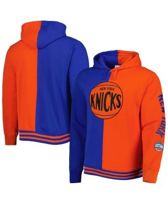 Men's Blue, Orange New York Knicks Hardwood Classics Split Pullover Hoodie