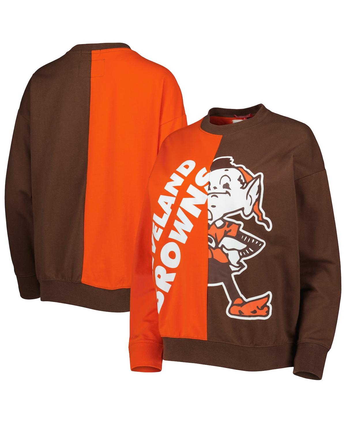 Shop Mitchell & Ness Women's  Orange, Brown Cleveland Browns Big Face Pullover Sweatshirt In Orange,brown