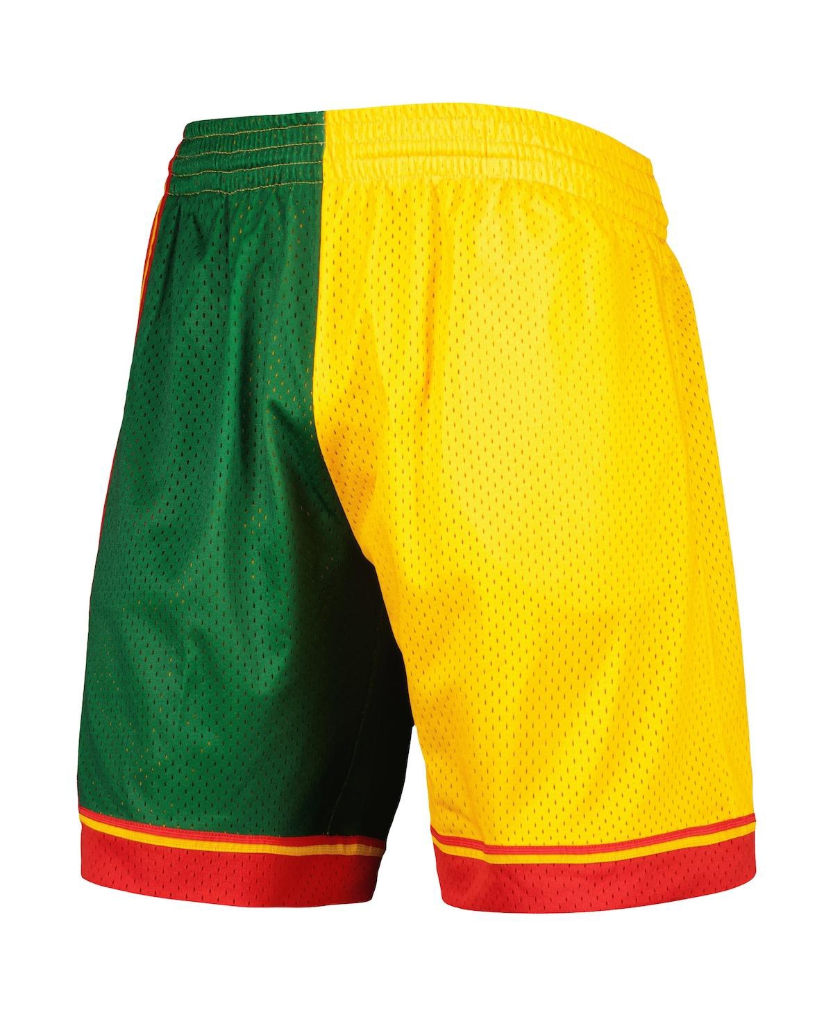 Mitchell & Ness Men's  Green, Gold Seattle Supersonics Hardwood Classics 1995 Split Swingman Shorts In Green,gold