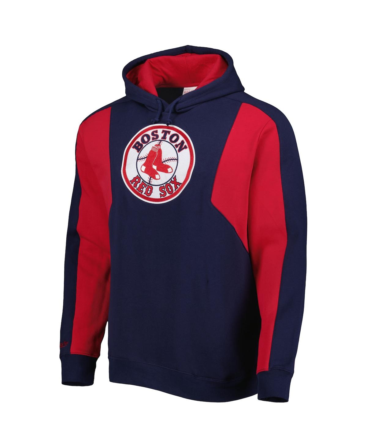 Mitchell & Ness Men's  Navy, Red Boston Red Sox Colorblocked Fleece Pullover Hoodie In Navy,red