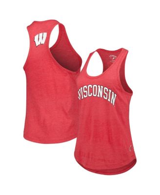 Women's Heather Red Wisconsin Badgers Two-Hit Intramural Tri-Blend Scoop Neck Racerback Tank Top