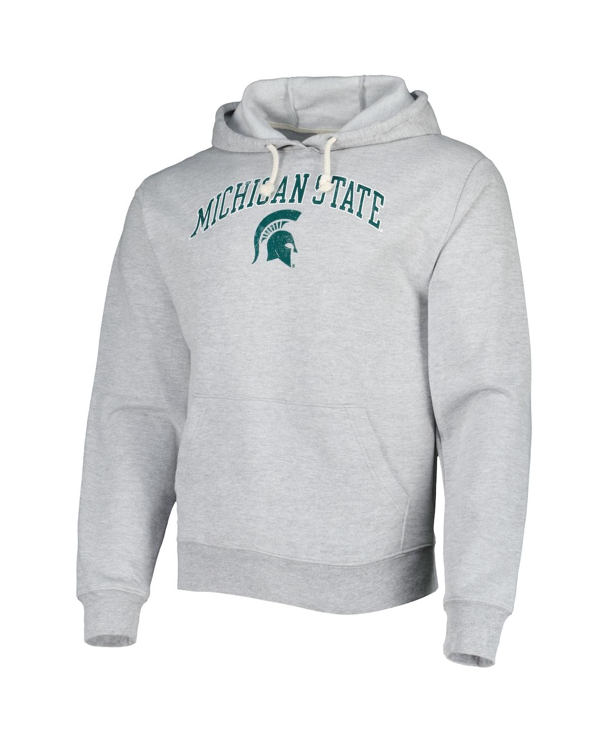 Shop League Collegiate Wear Men's  Heather Gray Michigan State Spartans Arch Essential Fleece Pullover Hoo