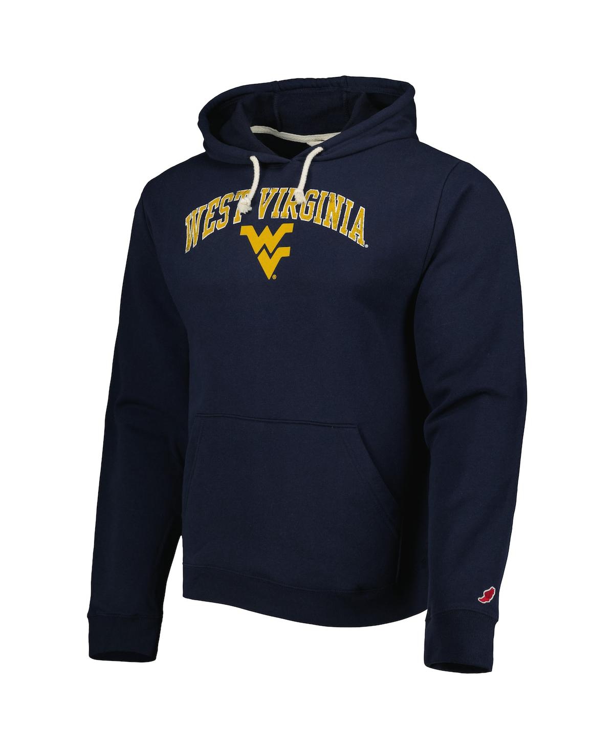 Shop League Collegiate Wear Men's  Navy West Virginia Mountaineers Arch Essential Fleece Pullover Hoodie