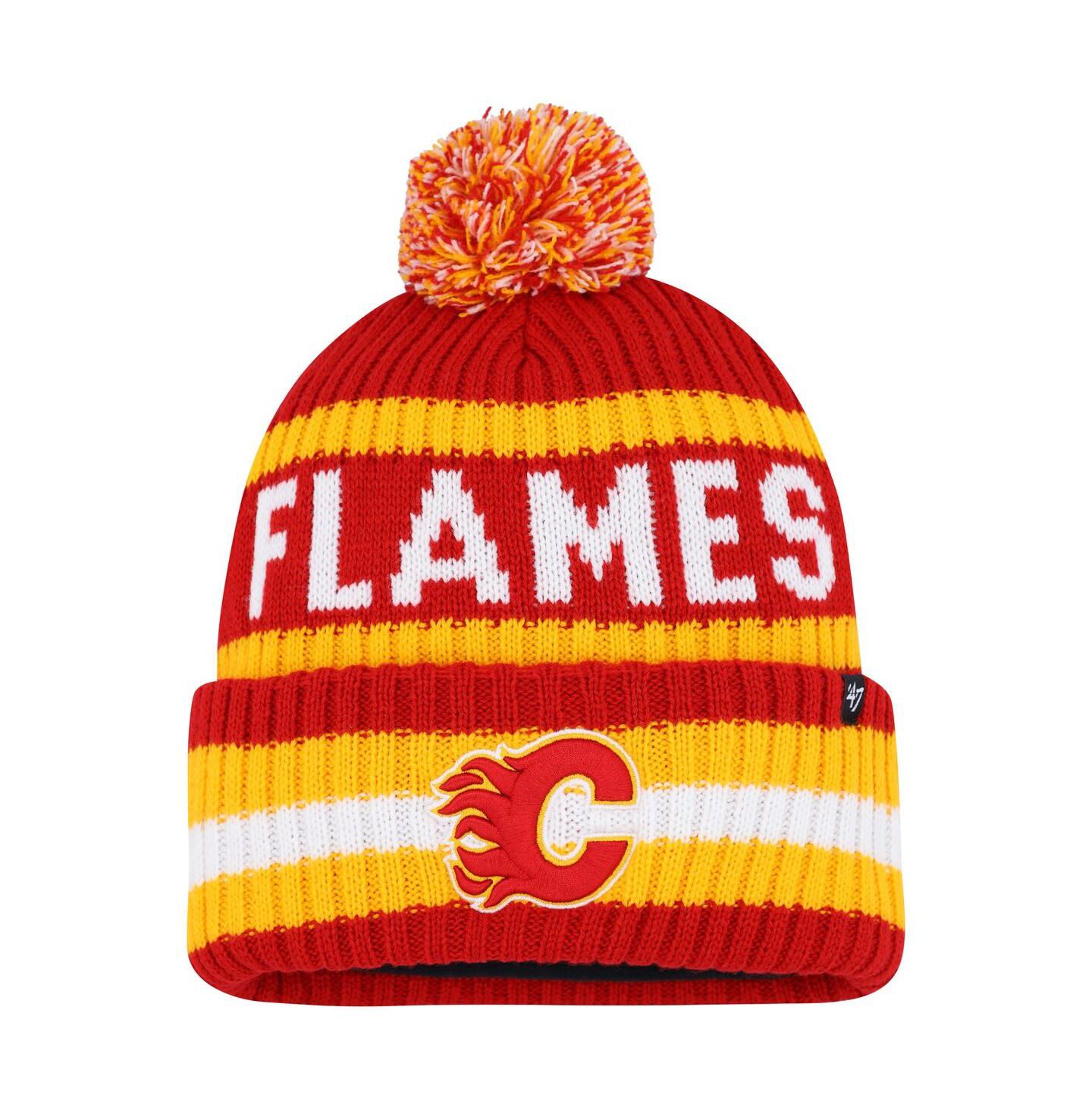 Мужская шапка '47 Brand Red Calgary Flames Bering Cuffed Knit Hat with Pom — фото 1