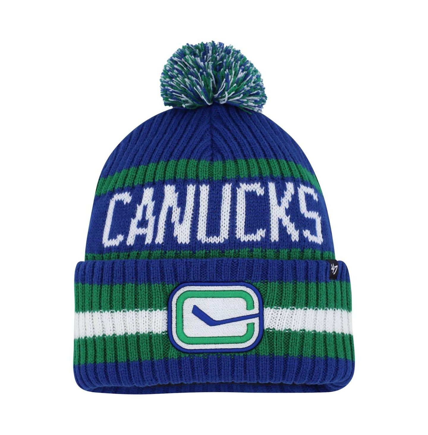 Мужская шапка '47 Brand Blue Vancouver Canucks Bering Cuffed Knit Hat with Pom — фото 1