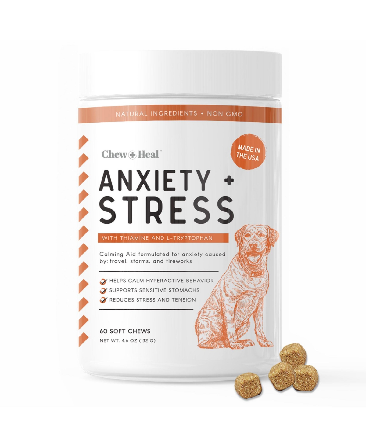 Anxiety Calming Aid Supplement for Dogs - 60 Delicious Chews