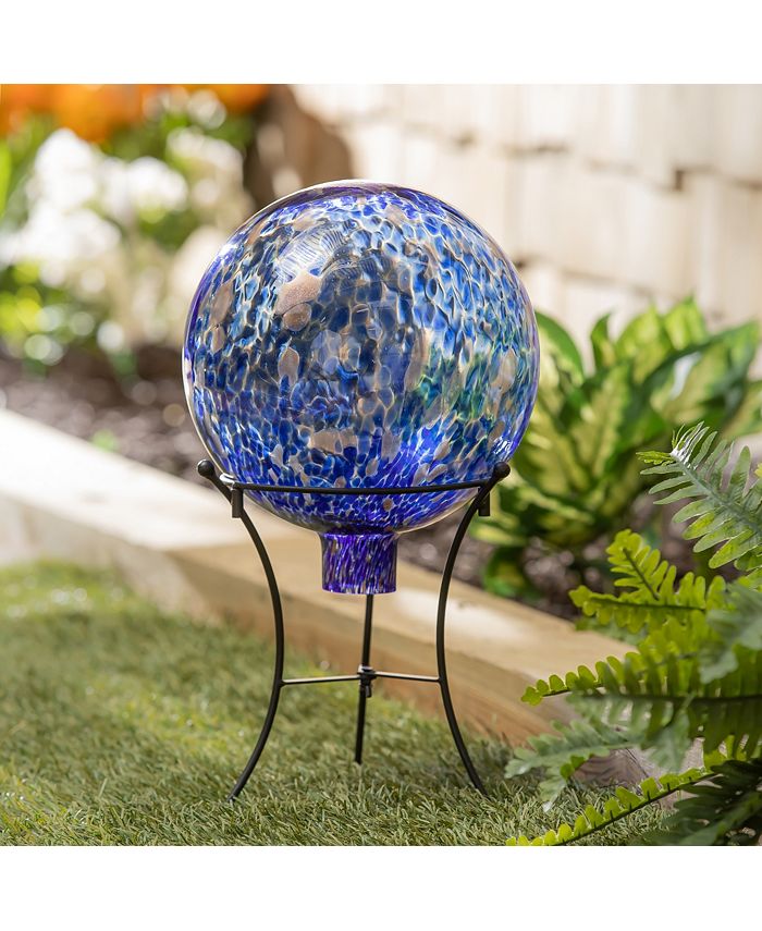 Evergreen 10" Art Glass Royal Confetti Gazing Ball with Stand Garden and Yard Decor Macy's