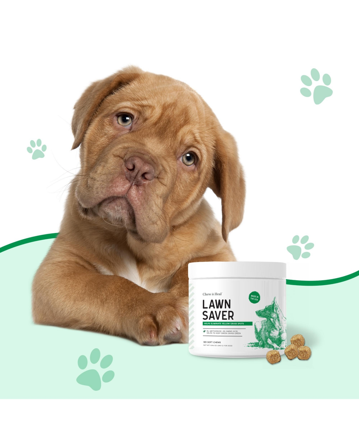 Chew + Heal Lawn Saver Urine Stain Supplement for Dogs - Delicious Chews