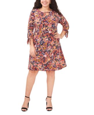 MSK Plus Size Paisley-Print Tie-Sleeve Shift Dress - Macy's