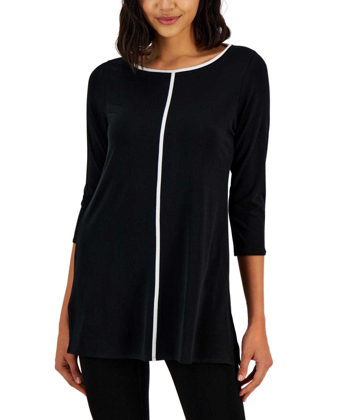 Alfani Women's Pipe-trim Tunic Top, Created For Macy's In Deep Black