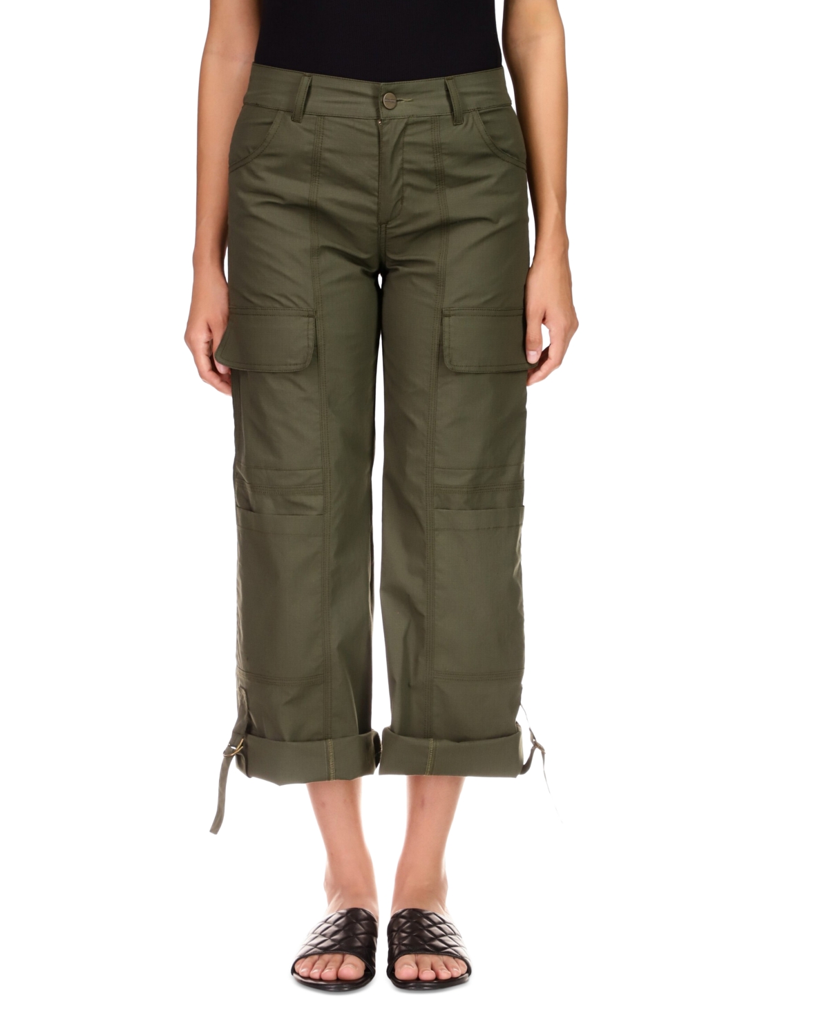 Shop Sanctuary Women's Cali Solid Roll-tab-cuffs Cargo Pants In Mossy Green