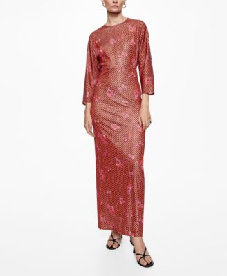 MANGO Women's Embossed Flower Gown - Macy's
