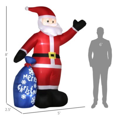 8' Inflatable Christmas Santa Claus with Gift Bag for Lawn Garden Party